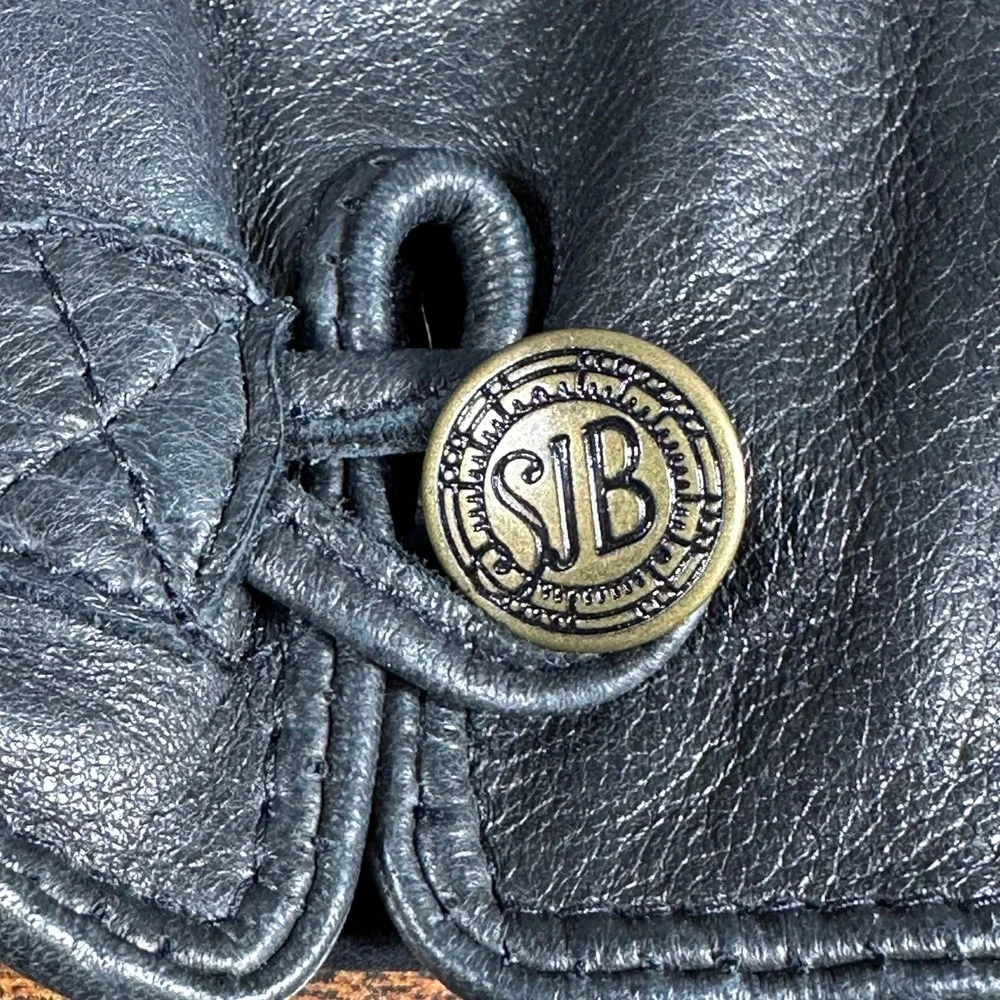 Vintage Black Deerskin Leather Lined Button SJB Womens Sz M Quiet Luxury Classic